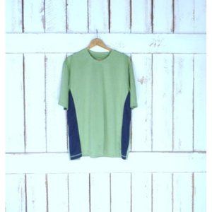 Light green and dark blue athletic performance short sleeve shirt